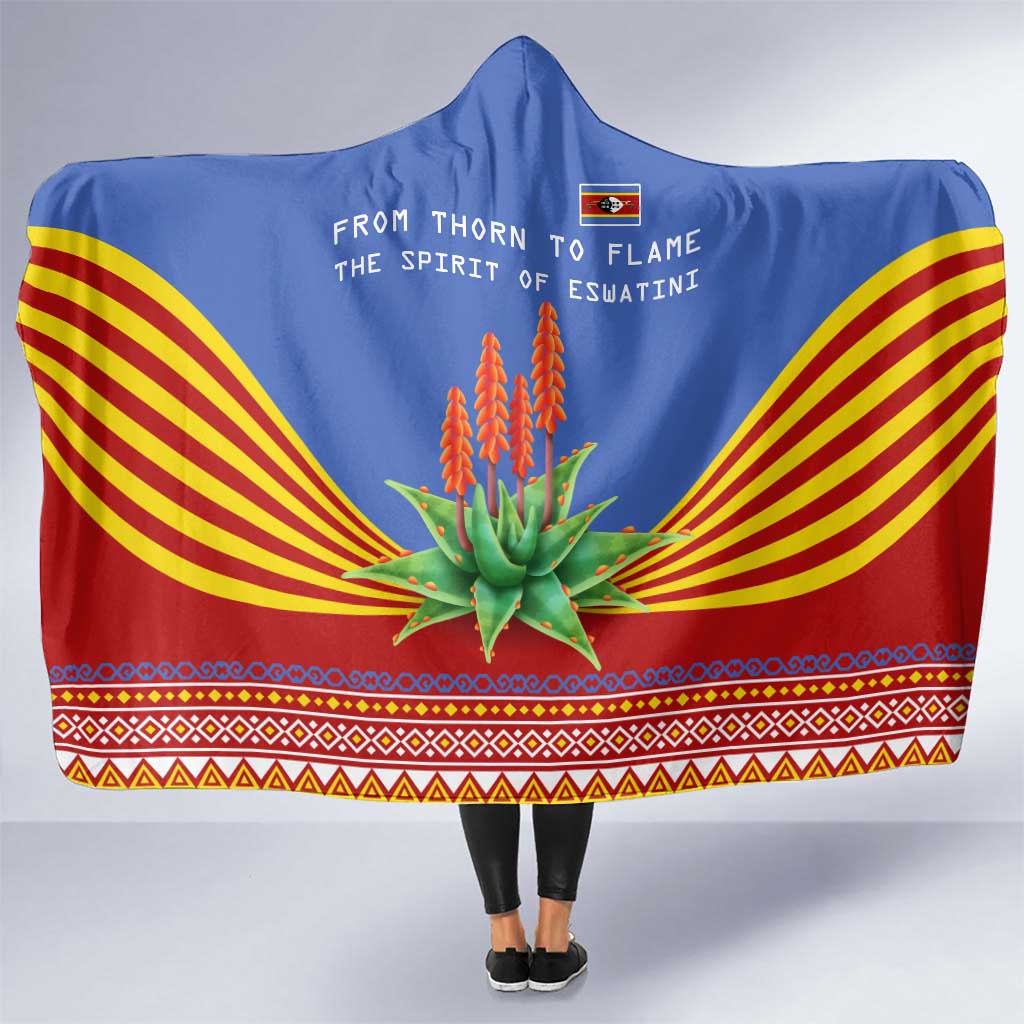 Eswatini Aloe Vera Hooded Blanket with Flag Print and Cultural Motif From Thorn to Flame
