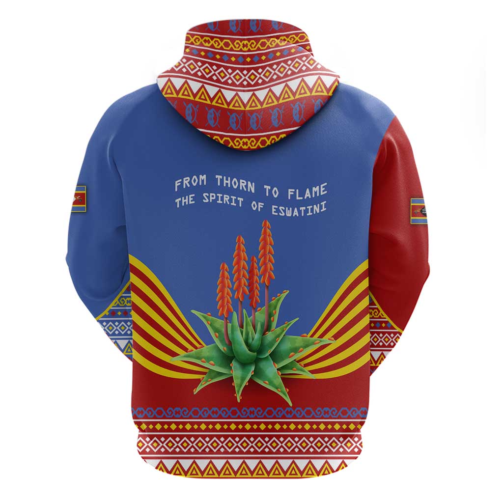 Eswatini Aloe Vera Hoodie with Flag Print and Cultural Motif From Thorn to Flame