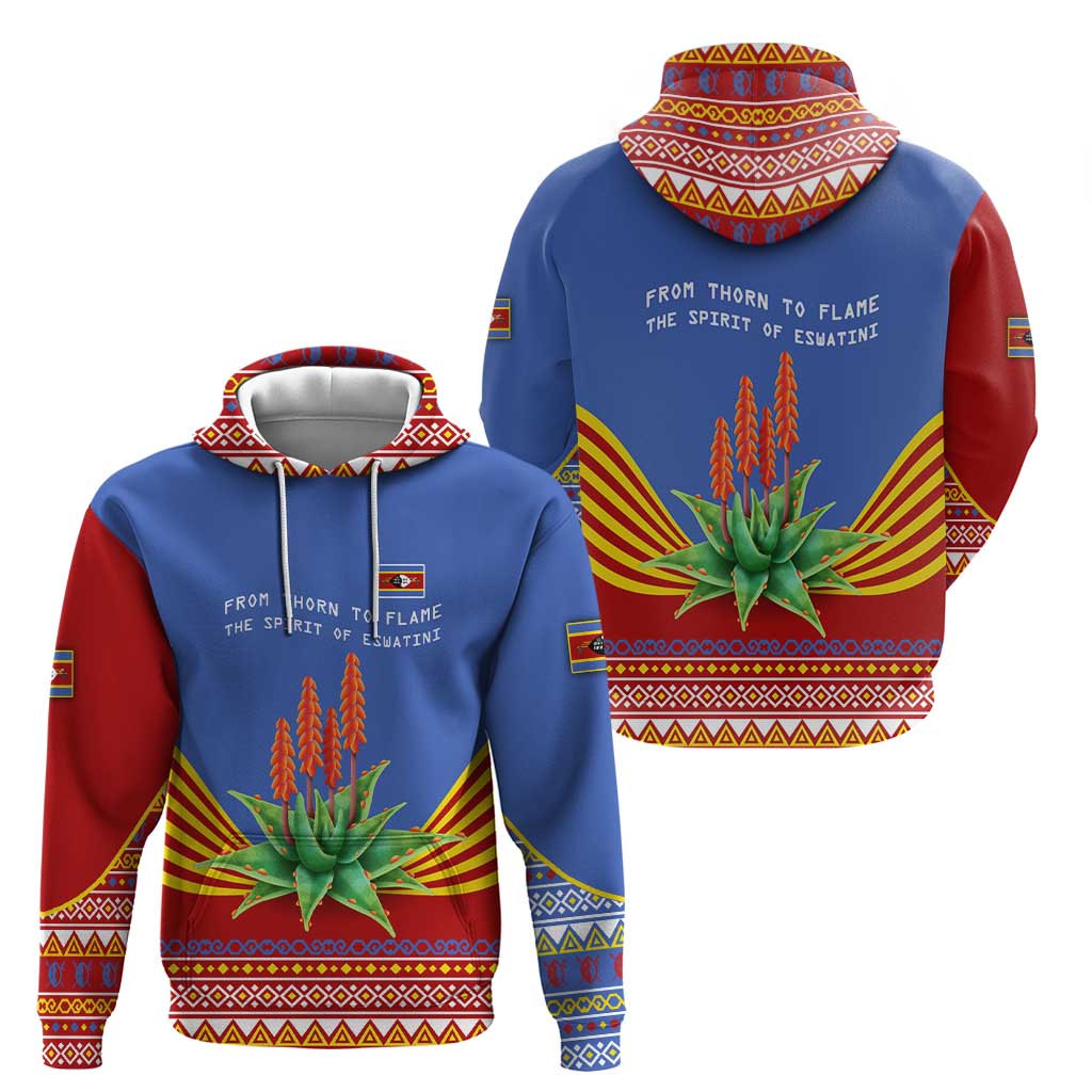 Eswatini Aloe Vera Hoodie with Flag Print and Cultural Motif From Thorn to Flame