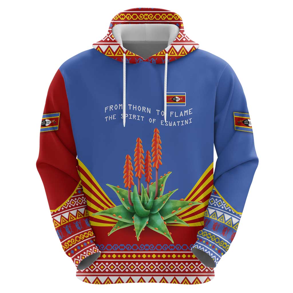 Eswatini Aloe Vera Hoodie with Flag Print and Cultural Motif From Thorn to Flame