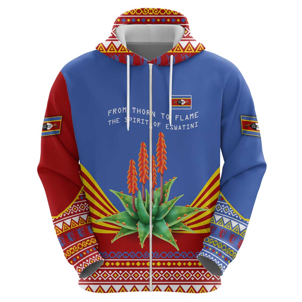 Eswatini Aloe Vera Hoodie with Flag Print and Cultural Motif From Thorn to Flame