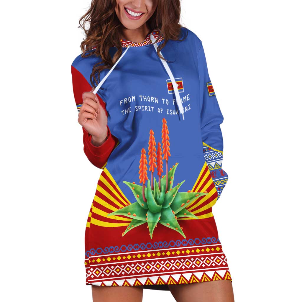 Eswatini Aloe Vera Hoodie Dress with Flag Print and Cultural Motif From Thorn to Flame