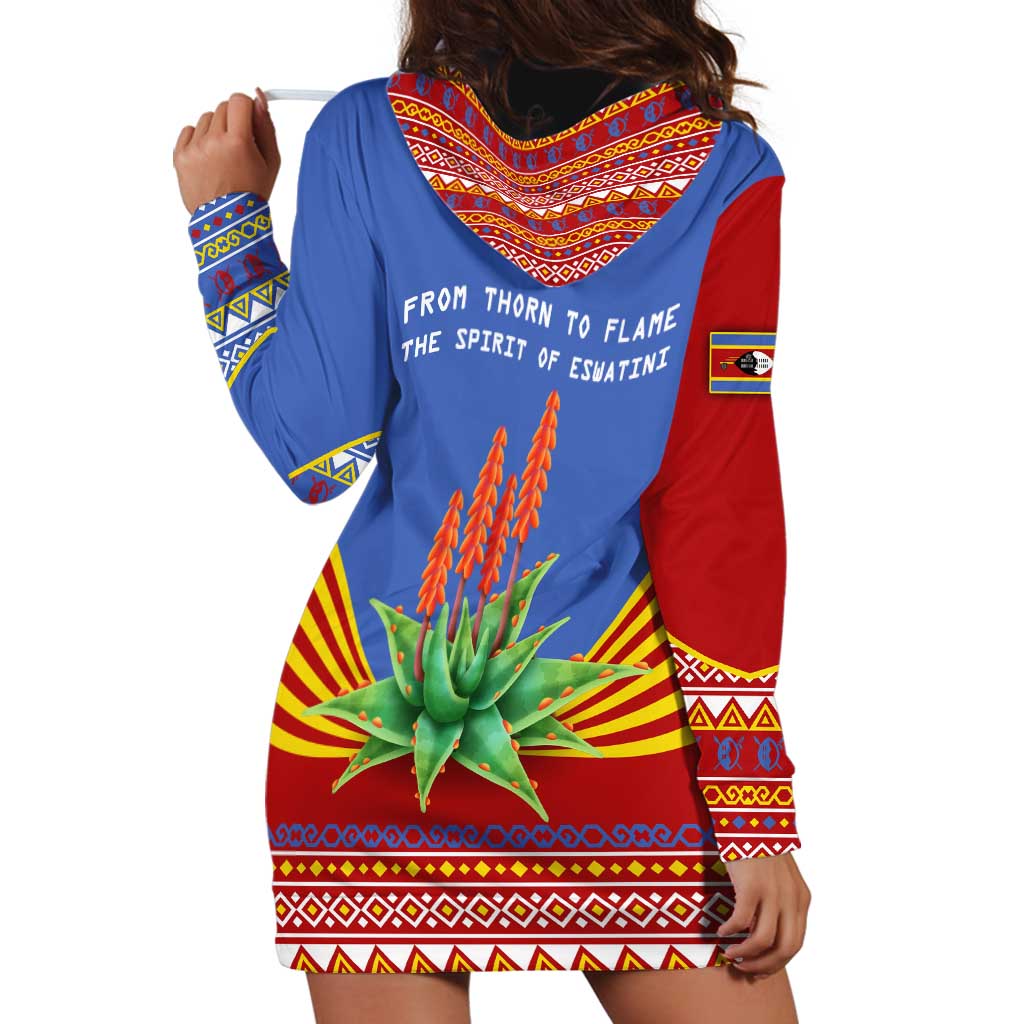 Eswatini Aloe Vera Hoodie Dress with Flag Print and Cultural Motif From Thorn to Flame