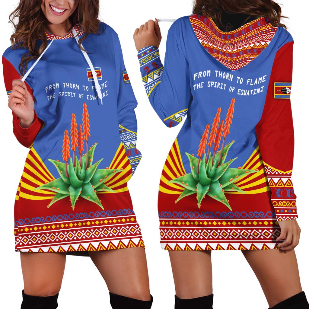 Eswatini Aloe Vera Hoodie Dress with Flag Print and Cultural Motif From Thorn to Flame