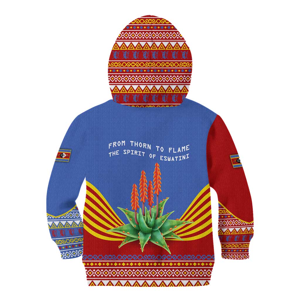 Eswatini Aloe Vera Kid Hoodie with Flag Print and Cultural Motif From Thorn to Flame