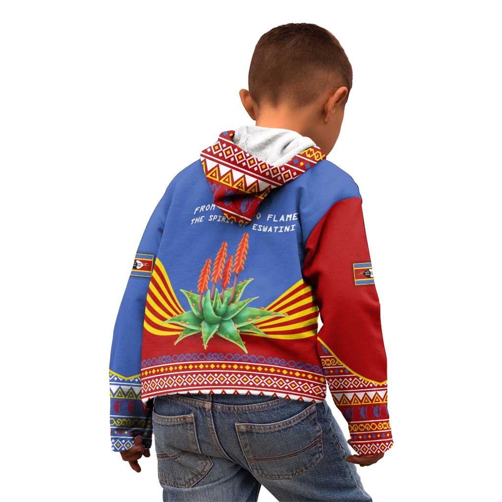 Eswatini Aloe Vera Kid Hoodie with Flag Print and Cultural Motif From Thorn to Flame