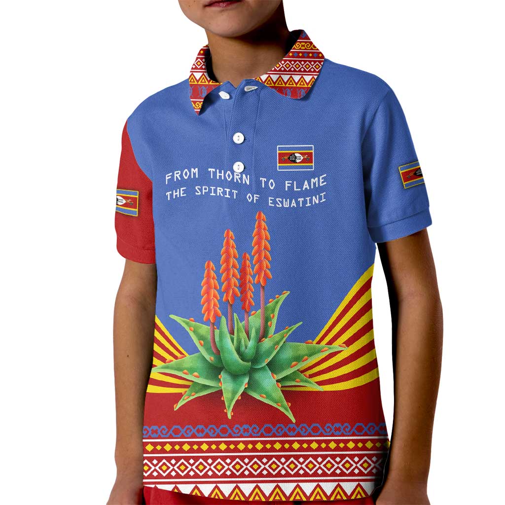 Eswatini Aloe Vera Kid Polo Shirt with Flag Print and Cultural Motif From Thorn to Flame
