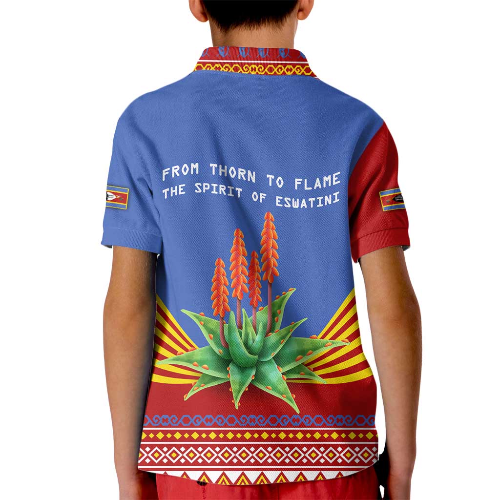 Eswatini Aloe Vera Kid Polo Shirt with Flag Print and Cultural Motif From Thorn to Flame