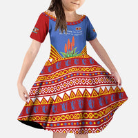 Eswatini Aloe Vera Kid Short Sleeve Dress with Flag Print and Cultural Motif From Thorn to Flame