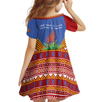 Eswatini Aloe Vera Kid Short Sleeve Dress with Flag Print and Cultural Motif From Thorn to Flame