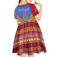 Eswatini Aloe Vera Kid Short Sleeve Dress with Flag Print and Cultural Motif From Thorn to Flame