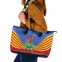 Eswatini Aloe Vera Leather Tote Bag with Flag Print and Cultural Motif From Thorn to Flame