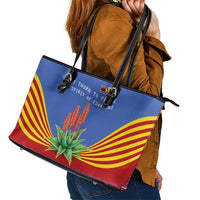 Eswatini Aloe Vera Leather Tote Bag with Flag Print and Cultural Motif From Thorn to Flame