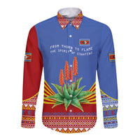 Eswatini Aloe Vera Long Sleeve Button Shirt with Flag Print and Cultural Motif From Thorn to Flame