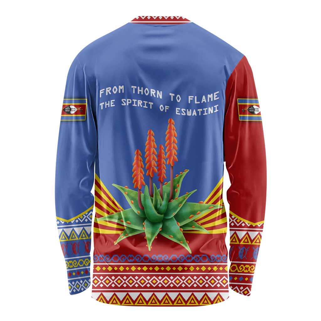 Eswatini Aloe Vera Long Sleeve Shirt with Flag Print and Cultural Motif From Thorn to Flame