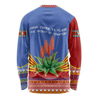 Eswatini Aloe Vera Long Sleeve Shirt with Flag Print and Cultural Motif From Thorn to Flame