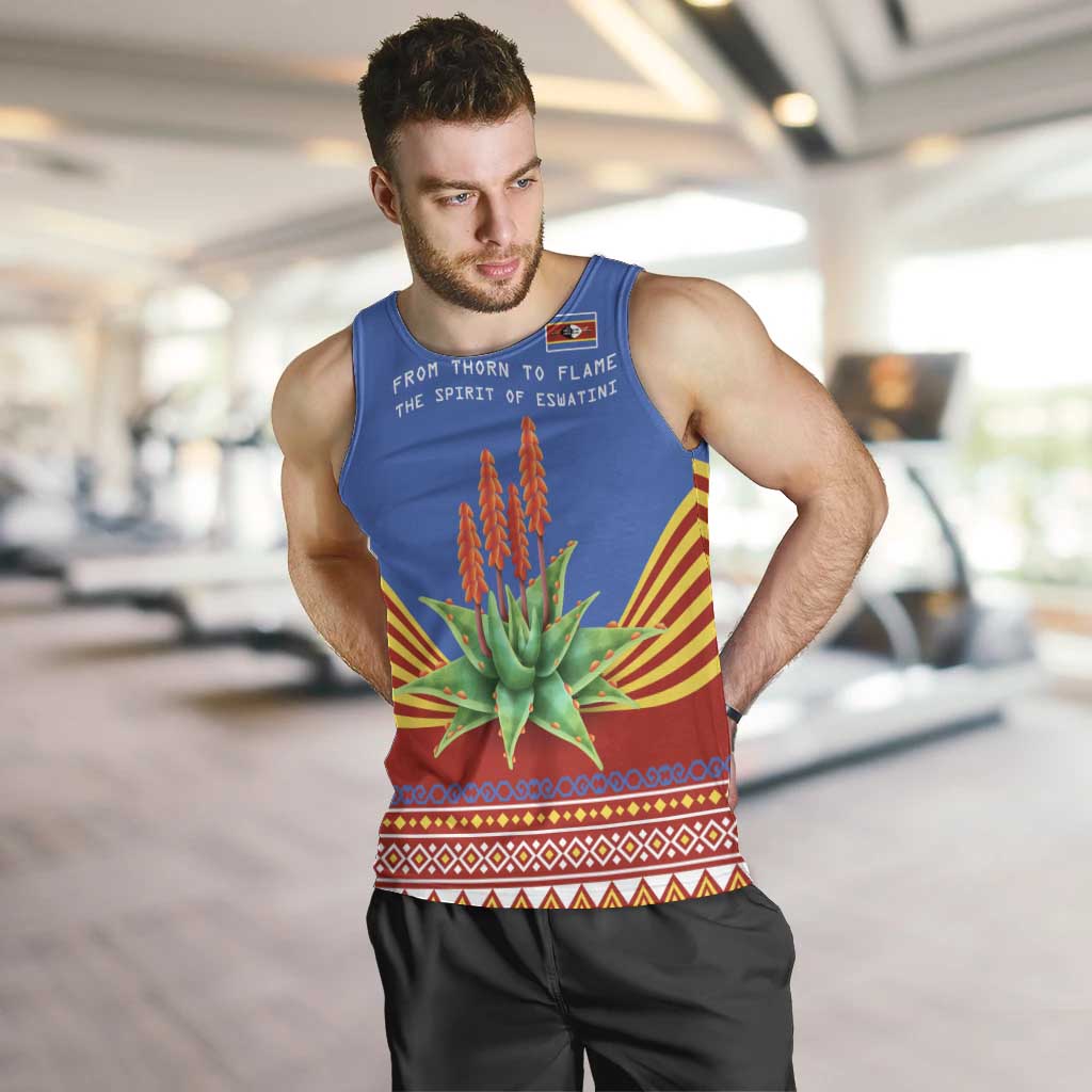 Eswatini Aloe Vera Men Tank Top with Flag Print and Cultural Motif From Thorn to Flame