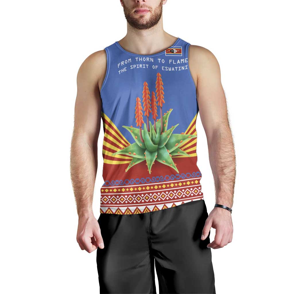 Eswatini Aloe Vera Men Tank Top with Flag Print and Cultural Motif From Thorn to Flame