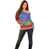 Eswatini Aloe Vera Off Shoulder Sweater with Flag Print and Cultural Motif From Thorn to Flame