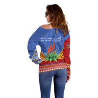 Eswatini Aloe Vera Off Shoulder Sweater with Flag Print and Cultural Motif From Thorn to Flame