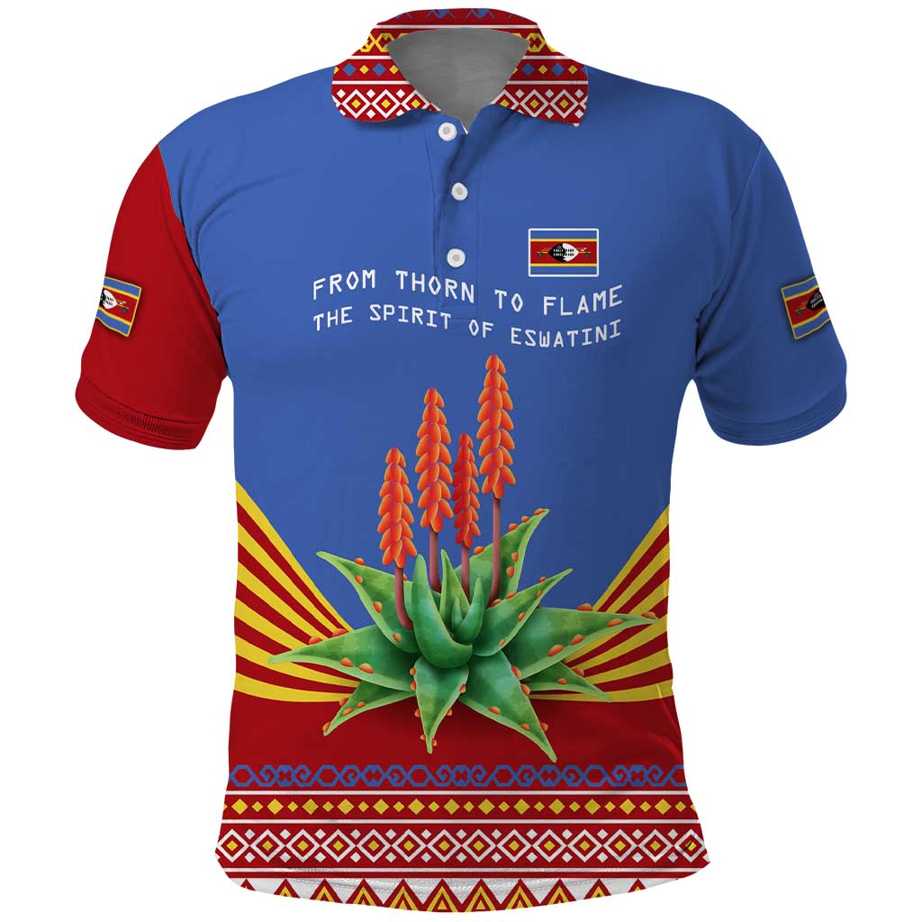 Eswatini Aloe Vera Polo Shirt with Flag Print and Cultural Motif From Thorn to Flame