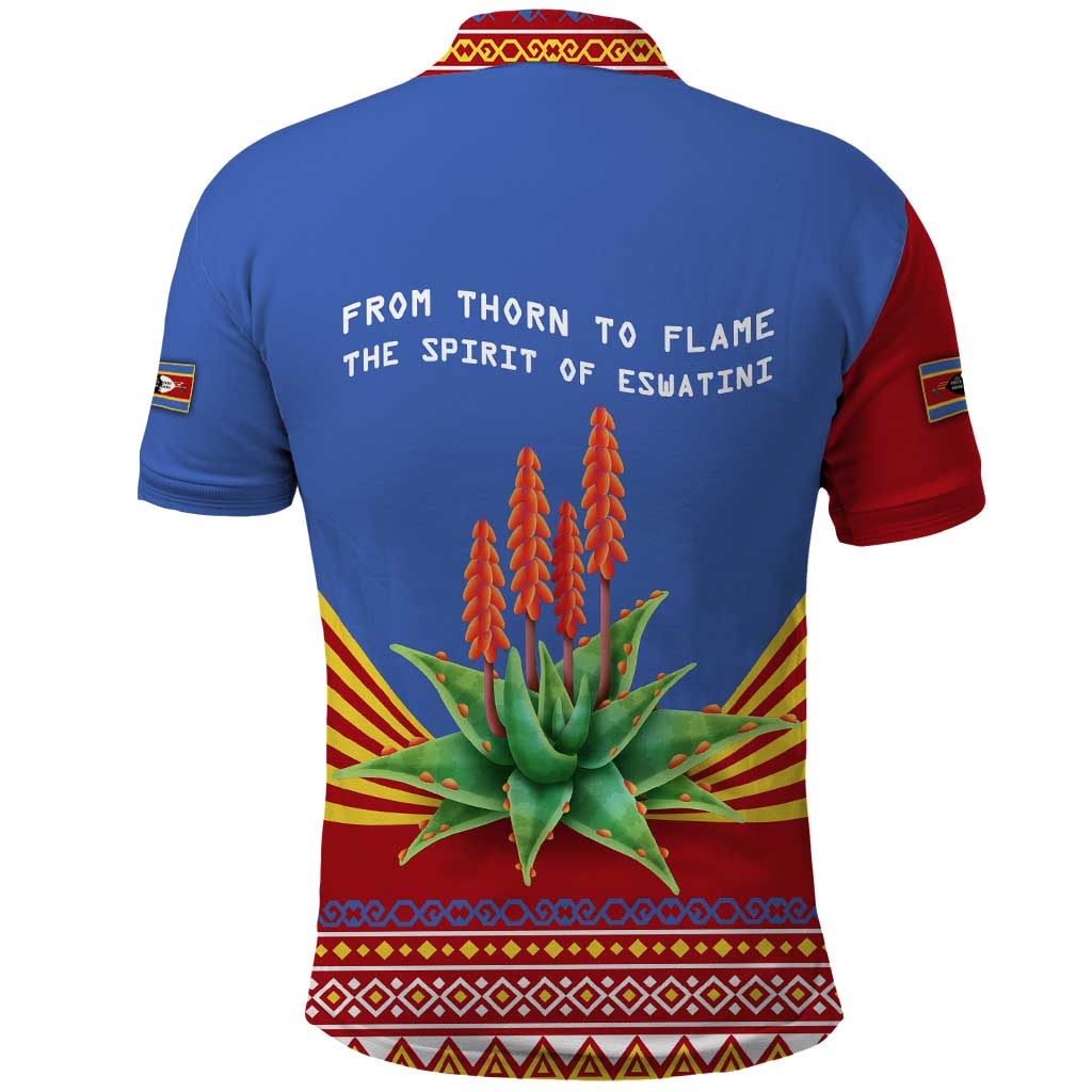Eswatini Aloe Vera Polo Shirt with Flag Print and Cultural Motif From Thorn to Flame