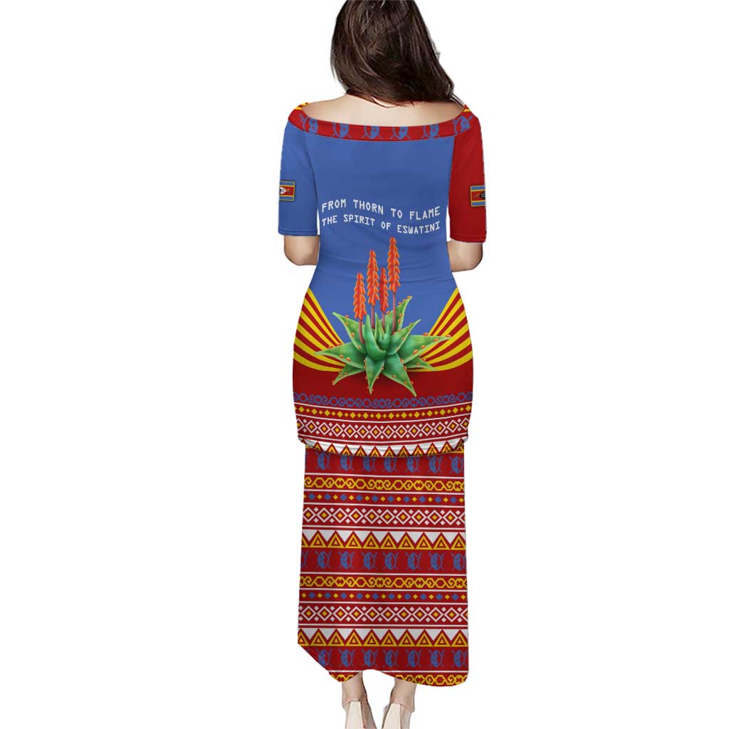 Eswatini Aloe Vera Puletasi with Flag Print and Cultural Motif From Thorn to Flame