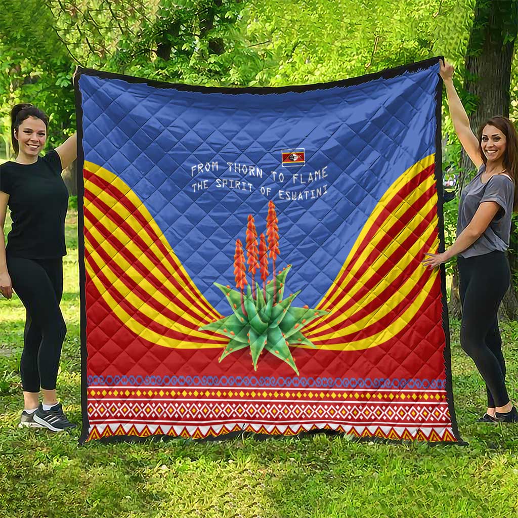 Eswatini Aloe Vera Quilt with Flag Print and Cultural Motif From Thorn to Flame