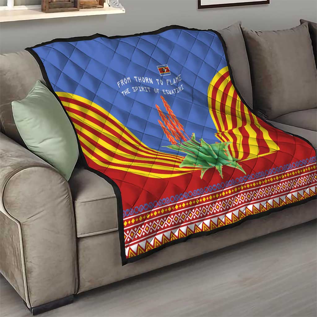 Eswatini Aloe Vera Quilt with Flag Print and Cultural Motif From Thorn to Flame