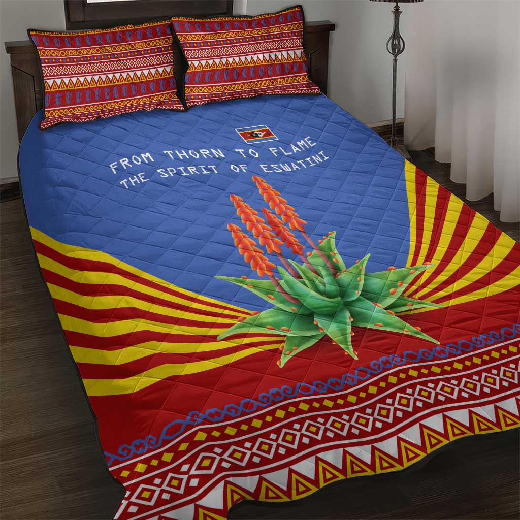 Eswatini Aloe Vera Quilt Bed Set with Flag Print and Cultural Motif From Thorn to Flame