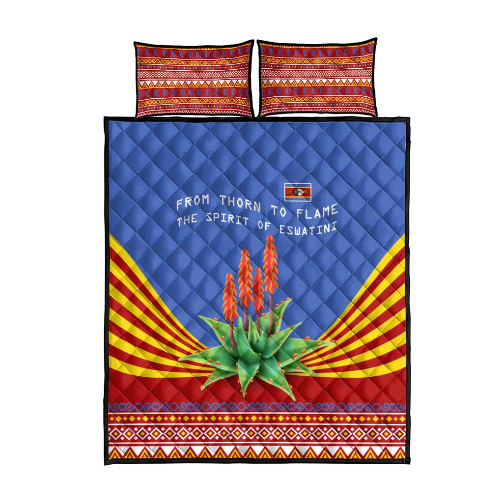 Eswatini Aloe Vera Quilt Bed Set with Flag Print and Cultural Motif From Thorn to Flame