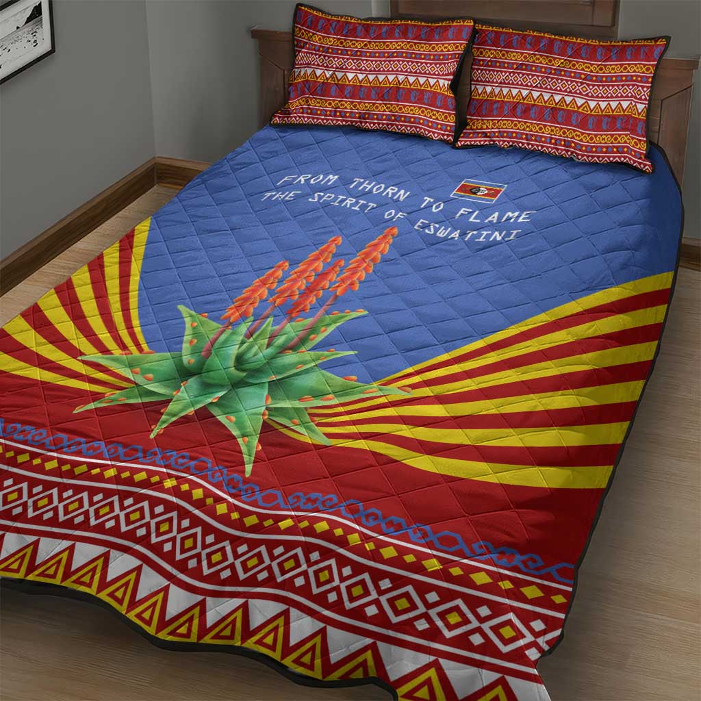 Eswatini Aloe Vera Quilt Bed Set with Flag Print and Cultural Motif From Thorn to Flame