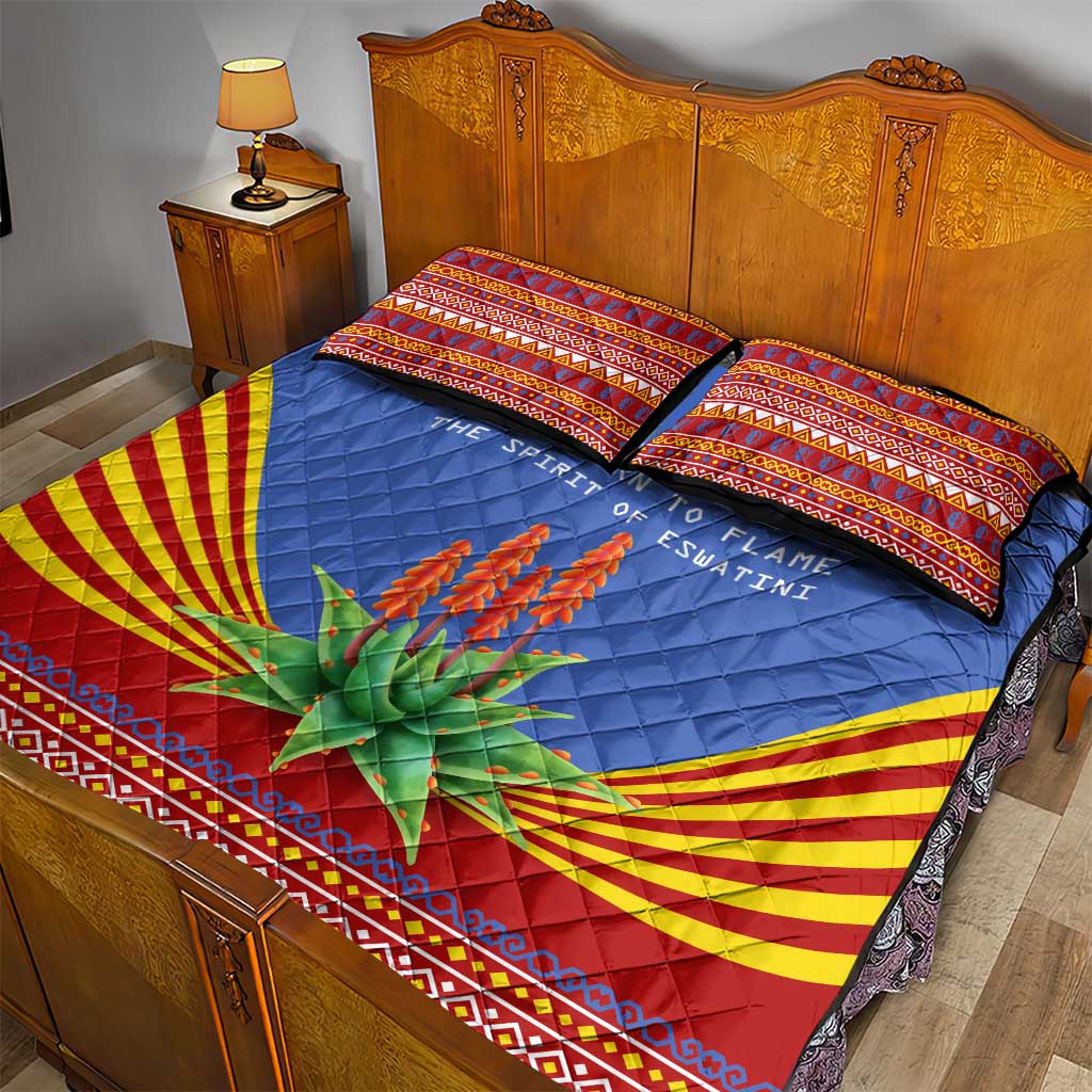 Eswatini Aloe Vera Quilt Bed Set with Flag Print and Cultural Motif From Thorn to Flame