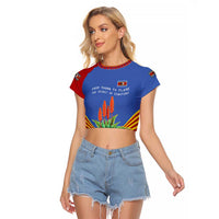 Eswatini Aloe Vera Raglan Cropped T Shirt with Flag Print and Cultural Motif From Thorn to Flame