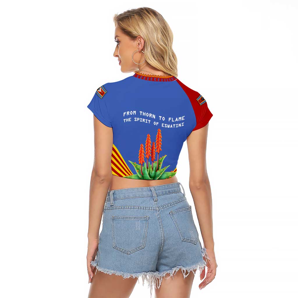 Eswatini Aloe Vera Raglan Cropped T Shirt with Flag Print and Cultural Motif From Thorn to Flame