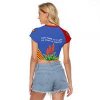 Eswatini Aloe Vera Raglan Cropped T Shirt with Flag Print and Cultural Motif From Thorn to Flame