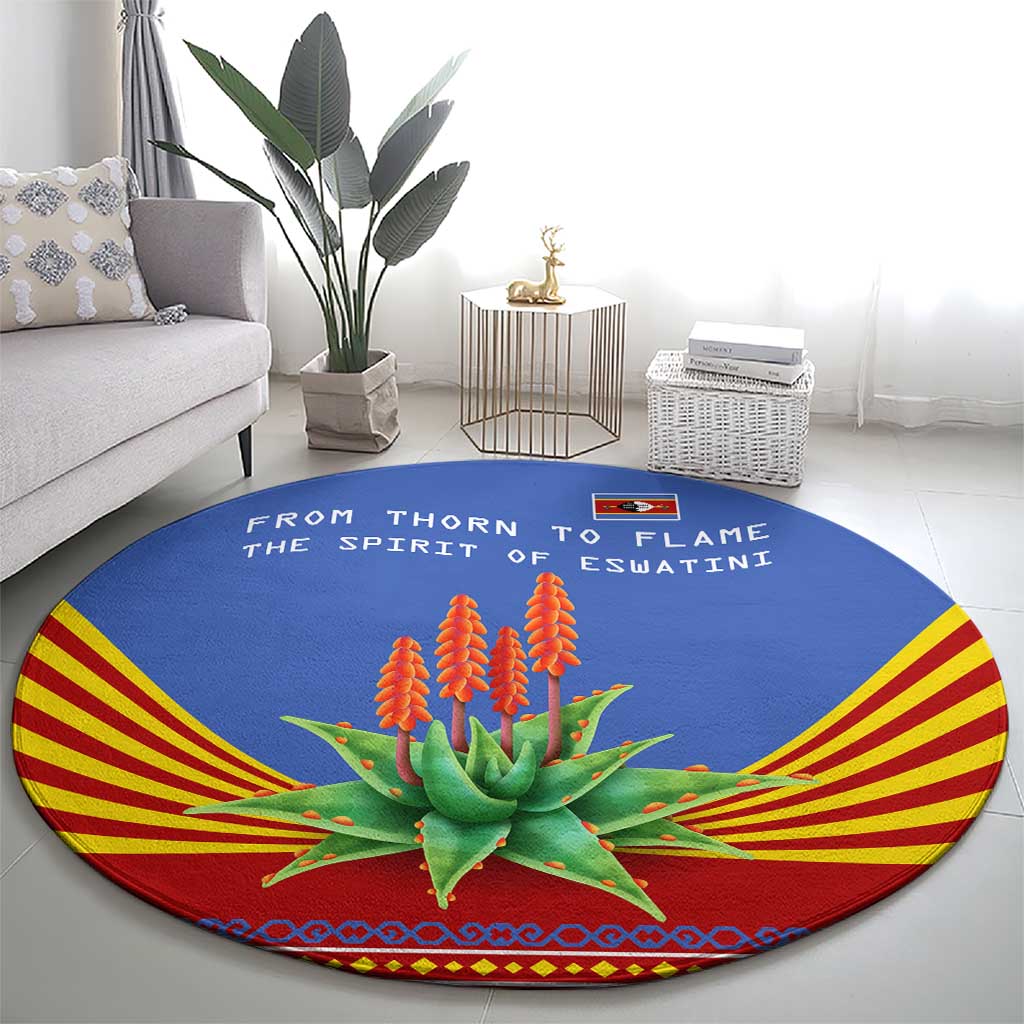 Eswatini Aloe Vera Round Carpet with Flag Print and Cultural Motif From Thorn to Flame
