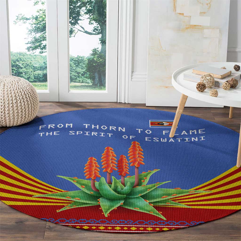 Eswatini Aloe Vera Round Carpet with Flag Print and Cultural Motif From Thorn to Flame