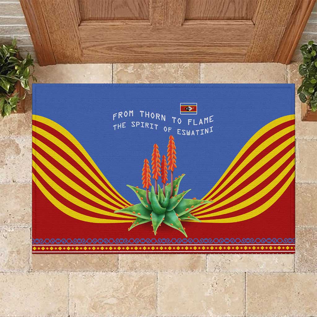 Eswatini Aloe Vera Rubber Doormat with Flag Print and Cultural Motif From Thorn to Flame