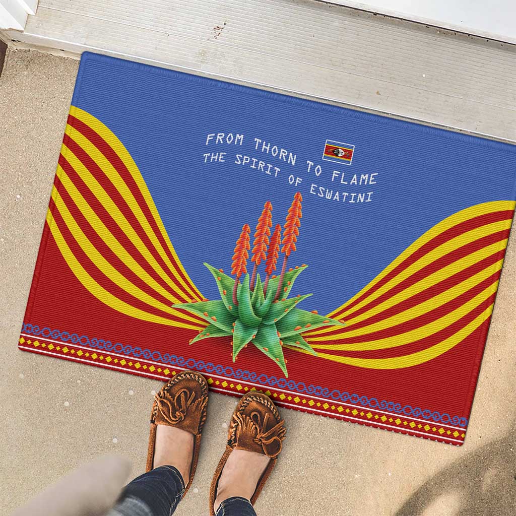 Eswatini Aloe Vera Rubber Doormat with Flag Print and Cultural Motif From Thorn to Flame