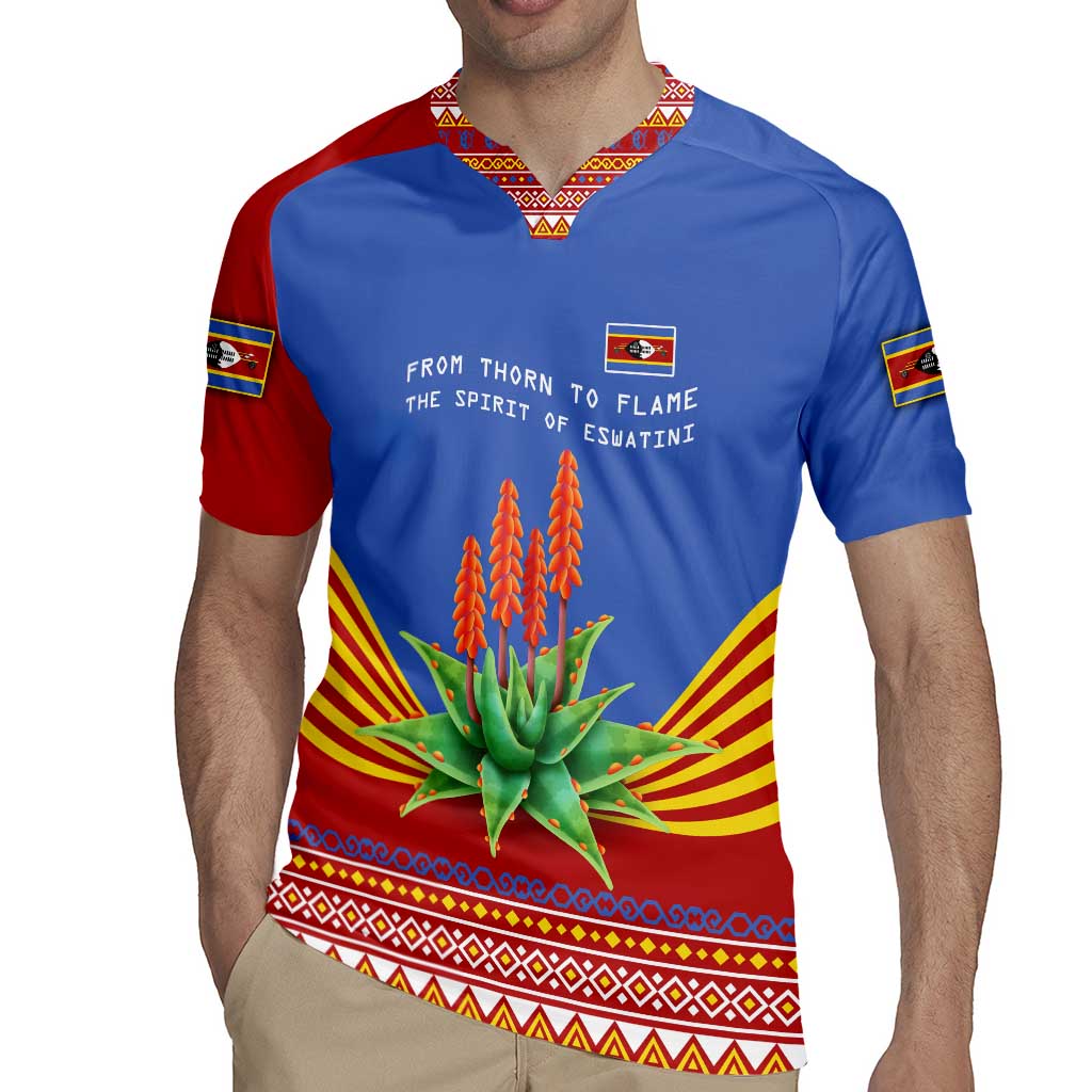 Eswatini Aloe Vera Rugby Jersey with Flag Print and Cultural Motif From Thorn to Flame