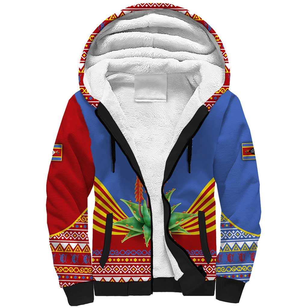 Eswatini Aloe Vera Sherpa Hoodie with Flag Print and Cultural Motif From Thorn to Flame