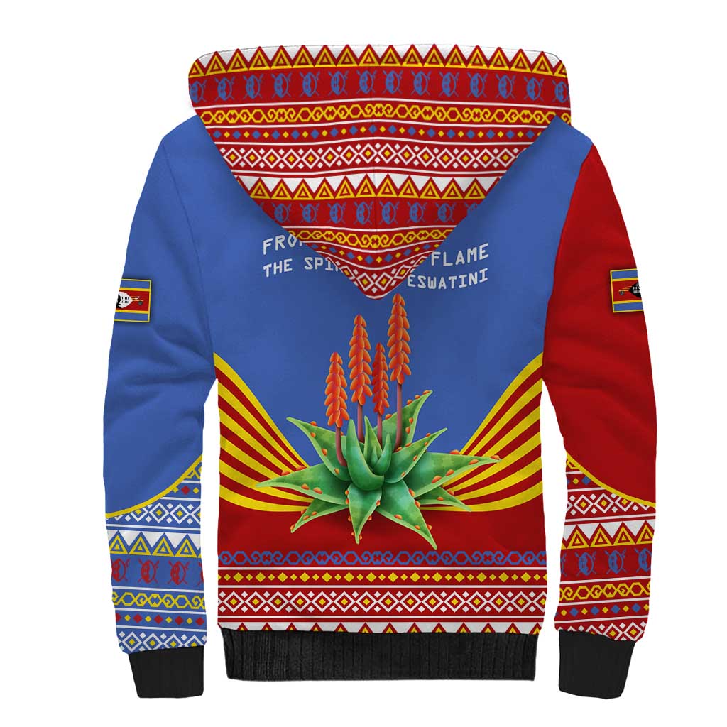 Eswatini Aloe Vera Sherpa Hoodie with Flag Print and Cultural Motif From Thorn to Flame