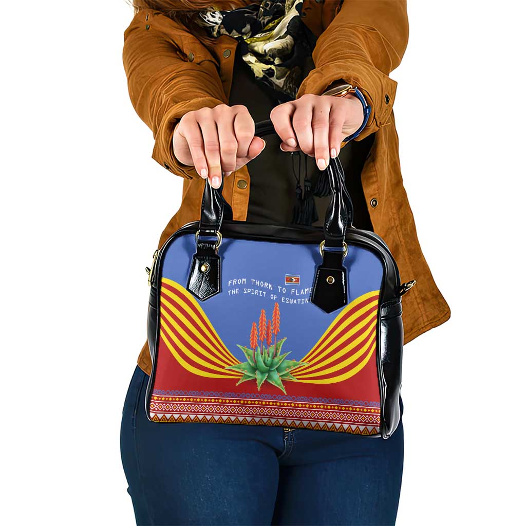 Eswatini Aloe Vera Shoulder Handbag with Flag Print and Cultural Motif From Thorn to Flame