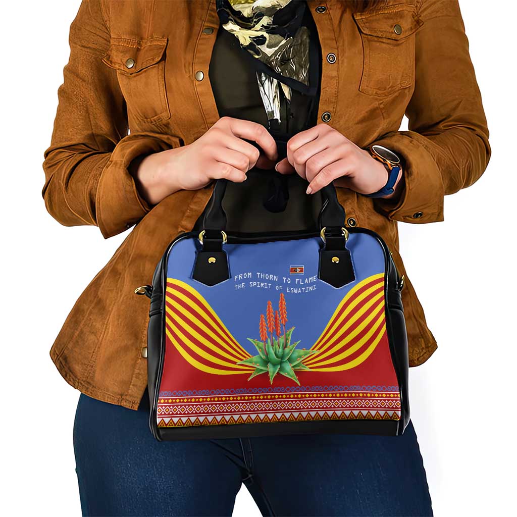 Eswatini Aloe Vera Shoulder Handbag with Flag Print and Cultural Motif From Thorn to Flame