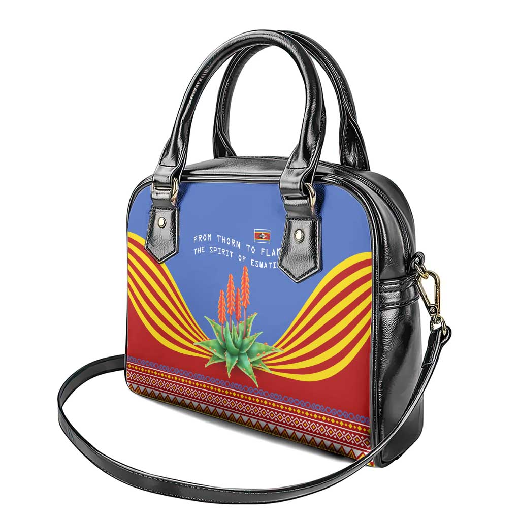 Eswatini Aloe Vera Shoulder Handbag with Flag Print and Cultural Motif From Thorn to Flame