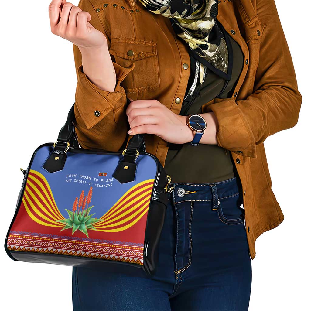 Eswatini Aloe Vera Shoulder Handbag with Flag Print and Cultural Motif From Thorn to Flame