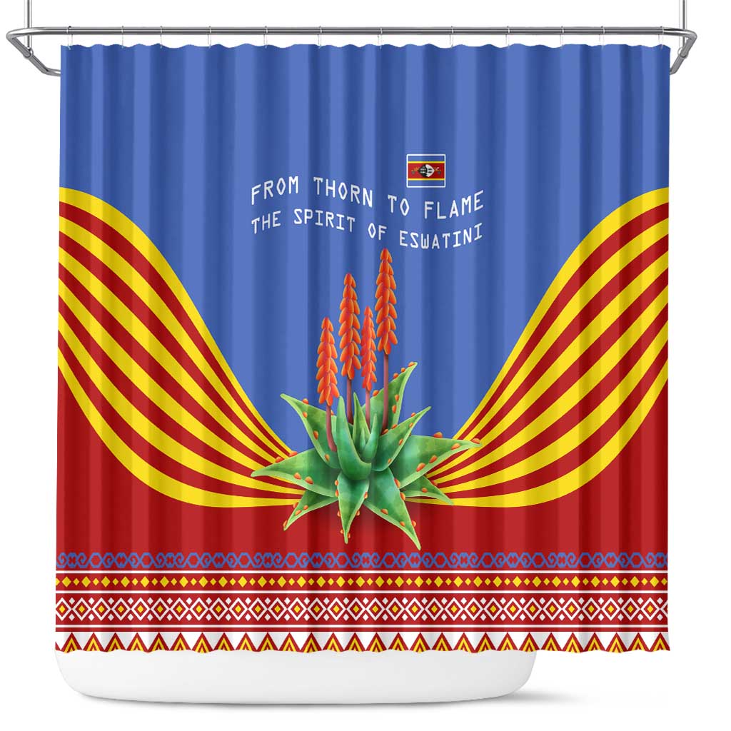 Eswatini Aloe Vera Shower Curtain with Flag Print and Cultural Motif From Thorn to Flame