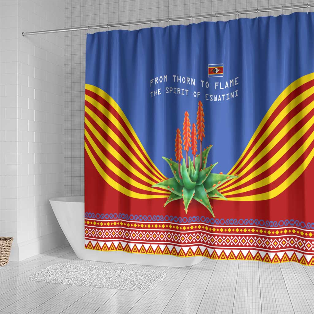 Eswatini Aloe Vera Shower Curtain with Flag Print and Cultural Motif From Thorn to Flame