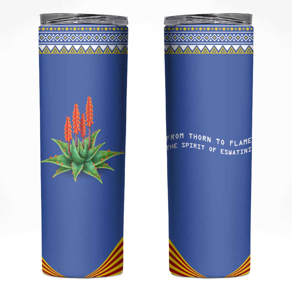Eswatini Aloe Vera Skinny Tumbler with Flag Print and Cultural Motif From Thorn to Flame